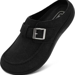 Womens Wide Suede Clogs Zero Drop Potato Shoes Diabetic Mules for Swollen Edema